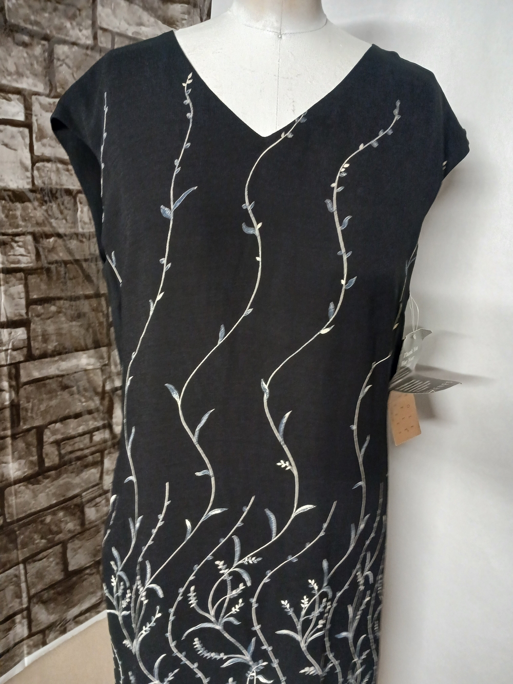 Carole Little Black V-Neck Print Vine Floral Tunic Women's Dress